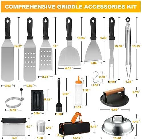 Griddle Accessories Kit, Terlulu 29 PCS Flat Top Grill Accessories for Blackstone and Camp Chef, Metal Spatula Set with Burger Press, Melting Dome, Scraper, Tongs, Carry Bag for Outdoor Grilling BBQ - Image 2