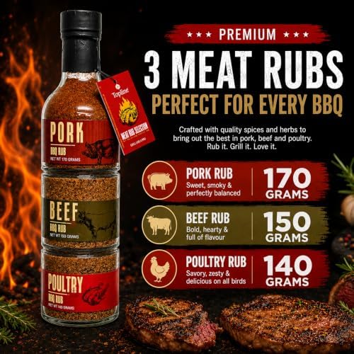 Topline BBQ Rub Gift Set for Men – Pork, Beef & Poultry Meat Seasoning Trio, Dry Rub Spice for Grilling, Smoking & Cooking Steak, Rib, Brisket & Chicken, Barbecue Grill Master Father’s Day Gift, Dad - Image 3