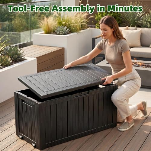 165 Gal Outdoor Storage Box Waterproof Deck Boxes w/ Built-in Wheels - Image 6
