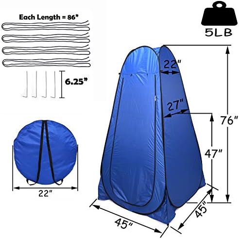 HongK- Privacy Tent- Pop Up Instant Tent Rain Shelter Tent Shower Toilet Bathroom Portable Changing Room For Beach Hiking Camping Outdoor Use In Blue (3 Colors Available) [P/N: ET-OUTDOOR005-BLUE] - Image 3