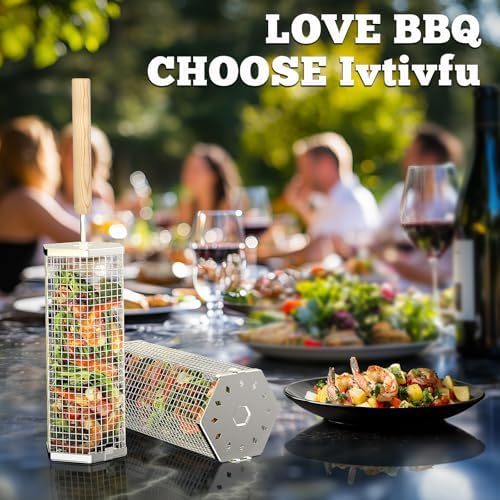 Rolling Grill Basket, Grilling Accessories, Outdoor Camping, Gifts for Men - Image 6