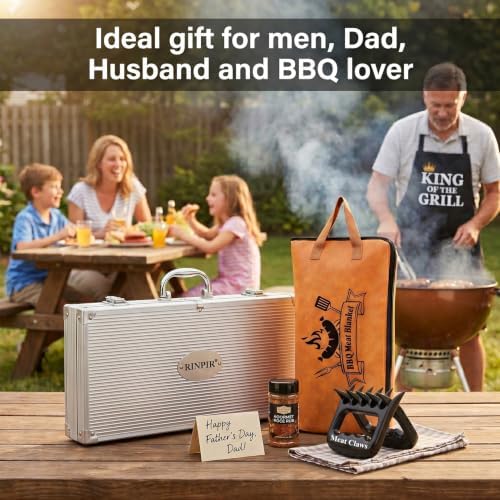 RINPIR 21pcs BBQ Grill Accessories Set with 21” Reusable Meat Blanket Brown - Image 5