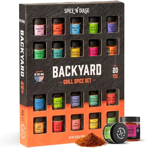 Grilling Spice Set Grill Seasoning Gifts, 20 Unique Spices and Seasonings Jars Gift Set, BBQ Gifts For Men, Dad, Husband, Father, Flavors Like Chili, Cajun, Garlic, Steak, Rub, Herbs, Blend and More by PopNDulge