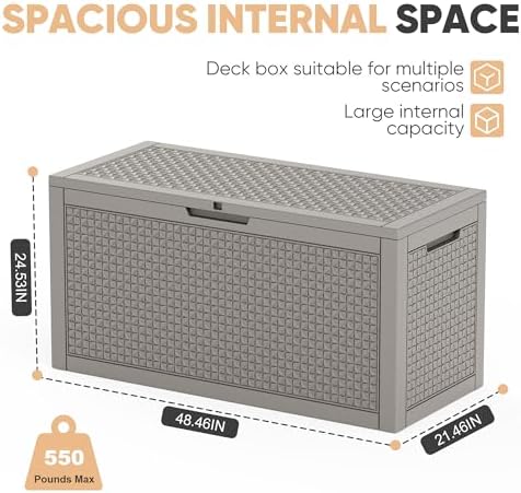 EasyUp 110 Gal Waterproof Outdoor Storage Box UV Resistant Deck Box - Image 3