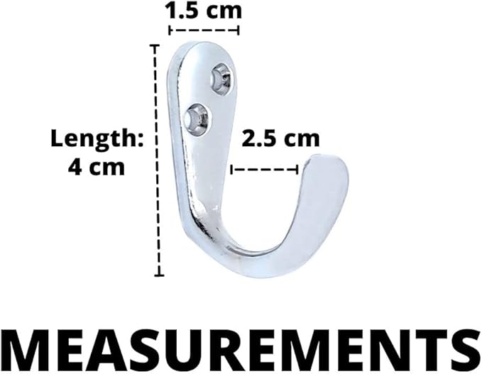 FAPBADRI Multipurpose Hooks, Used to Hang Clothes, Bags, Coats, Curtain Hold Backs, Keys, Silver Colour, Material - White Metal, Screws and Wallplugs Included, Pack of 4 Pieces