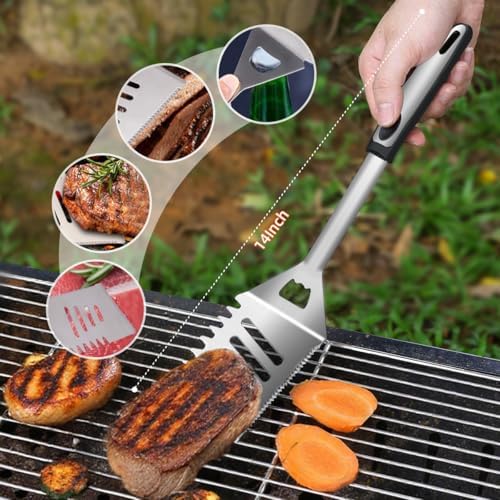 BBQ Grill Tool Set BBQ Grilling Accessories Set 8PC Barbecue Grill Tools Utensils Set for Outdoor with Spatula, Fork, Brush, Tongs, Seasoning Bottle Grilling Gifts for Men Dad - Image 2