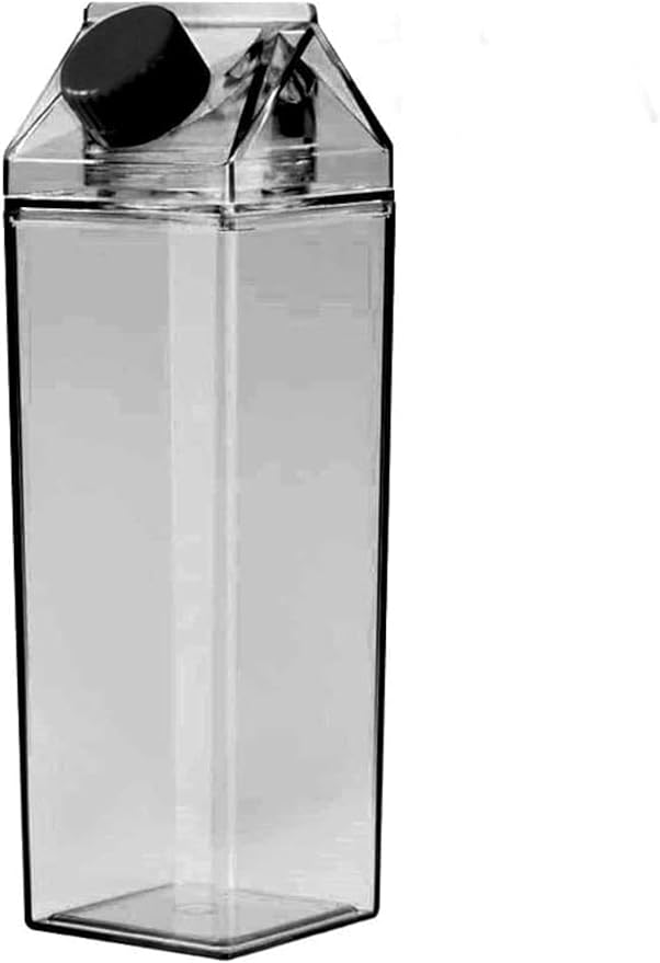 Jinberry 1000ml/34oz Cute Leakproof Clear Milk Carton Water Bottle Portable Drinkware for Outdoor Climbing Tour or Camping