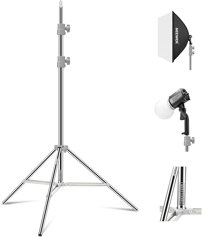 NEEWER Upgraded 75"/190cm Light Stand Stainless Steel Spring Loaded, Foldable Photography Tripod Stand with Stronger Tube Joints for Strobe Softbox LED Ring Light, Max Load 13.5lb/6.5kg, ST-190SS