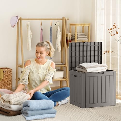 EasyUp Outdoor Storage Box 38 Gallon Waterproof Resin Deck Boxes, Grey - Image 2