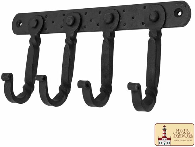 Mystic Colonial Cast Iron Wall Mounted Coat Rack – 4 Hooks