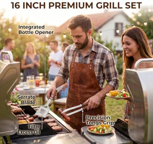 RINPIR 21pcs BBQ Grill Accessories Set with 21” Reusable Meat Blanket Brown - Image 3