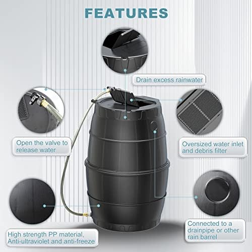 SQUEEZE master 50 Gallon Rainwater Collection Barrel Without Stand-BPA Free Home Rain Catcher with Water Diverter, Outlet Hose-Flatback Designed Water Storage Collection Barrel for Gardens and Plants - Image 3