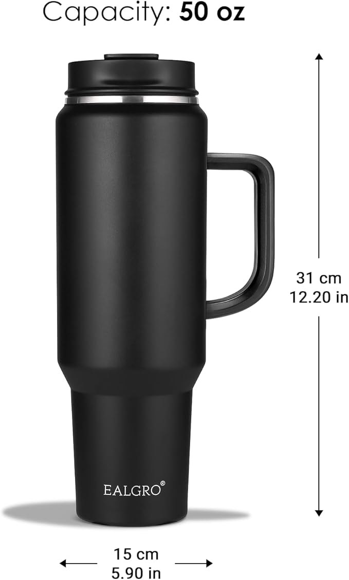 EALGRO 50 oz Tumbler with Handle, Insulated Tumblers with Lid and Straw, Large Metal Sports Water Bottle Jug, Thermal Stainless Steel Travel Coffee Mug Cup, Sage Green