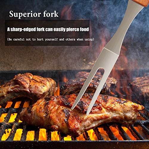 IMAGE Wooden BBQ Accessories Grill Sets,Stainless Steel BBQ Grill Tools Utensils Set for Outdoor Grilling, Cooking, Backyard Barbecue & Camping Gift for Man Dad Women Barbecue Enthusiasts Set of 4 - Image 6