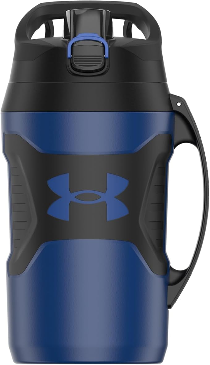 Under Armour Half Gallon Water Bottle Insulated, 64oz Insulated Water Bottle with Handle, Fence Hook, Leak Resistant, for Baseball, Football & More - Royal/Black