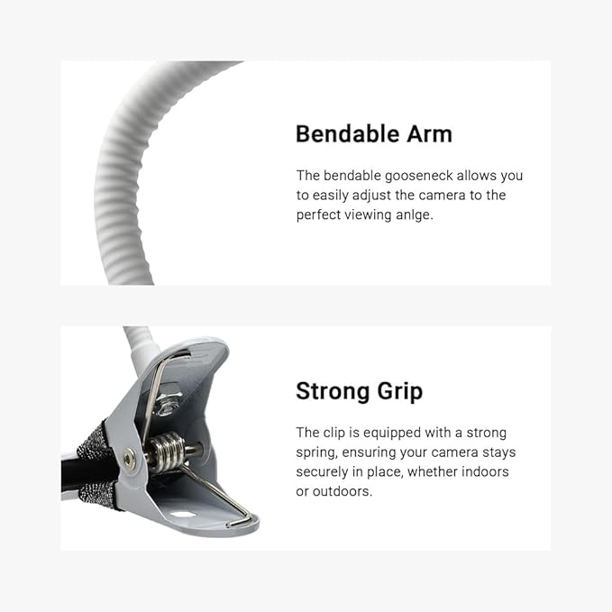 Holicfun Clip Mount for Ring, Blink, Eufy, Google Nest, Wyze, and Arlo Indoor Outdoor Cameras, 40cm Gooseneck Arm, Flexible Adjustment, Strong Clamp, White