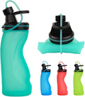 E-Senior Collapsible Water Bottle BPA Free - Foldable Water Bottle for Travel Sports Bottles with Triple Leak Proof Lightweight 17oz (Upgraded Aqua Blue)