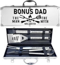 Bonus Dad Gifts, Bonus Dad Gifts for Him Fathers Day Heavy Duty Grilling Accessories Kit for Backyard BBQ, Thick Stainless Steel Grill Utensils with Non-Slip Handle Tool for Man on Birthday by JNDJE