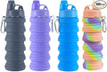 Collapsible Water Bottles 4 pack Travel Water Bottle Portable Hiking Water Bottle with Leak proof Twist Cap 500ML Reusable BPA Free Silicone Water Bottles. (Black+Purple+Blue+Pink)