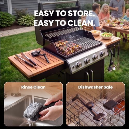 ThermoMaven Bristle-Free BBQ Grill Brush - No Wire Risk Steam Cleaner Removes Burnt Grease Fast - 17" Cool-Touch Handle, Scraper & 3 Replaceable Heads for Gas, Charcoal & Cast Iron - Image 6