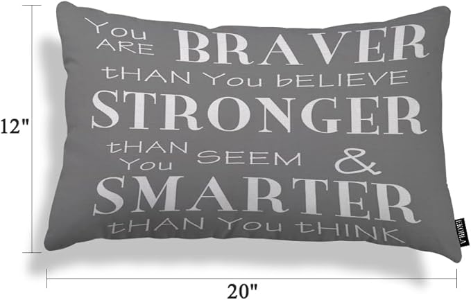 EKOBLA Decorative Pillow Cushion Covers Inspirational Life Quotes You are Braver Than You Believe Waist Rectangle Throw Pillow Case Cotton Linen for Men Women Sofa Home Decoration 12x20 Inches