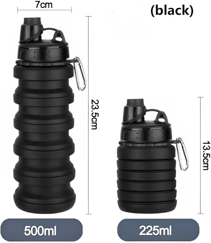 Collapsible Water Bottles 3 PackTravel water bottle Sports Portable Water Bottle Reusable Water Bottles 500ml. (Black+Light Grey+Pink)