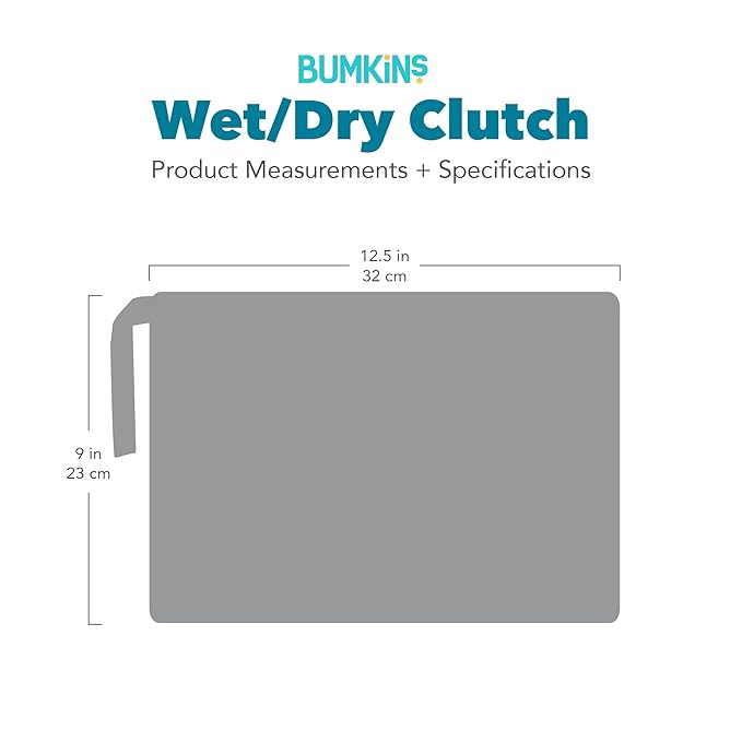 Bumkins Waterproof Wet Dry Clutch Bag for Baby, Travel, Swim Suit, Cloth Diapers, Pump Parts, Pool, Gym Clothes, Toiletry, Strap to Stroller, Daycare, Zip Reusable Bag, Packing Pouch, Gray Check