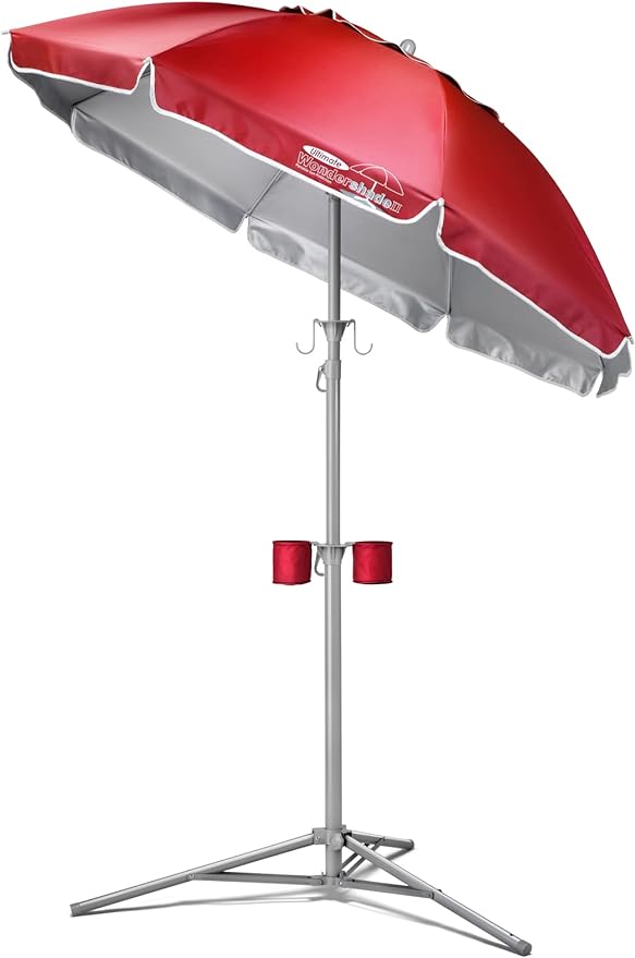 Wondershade Ultimate Portable Sun Shade Umbrella – Lightweight Adjustable Outdoor Patio & Beach Umbrella with Tripod Base (Red)