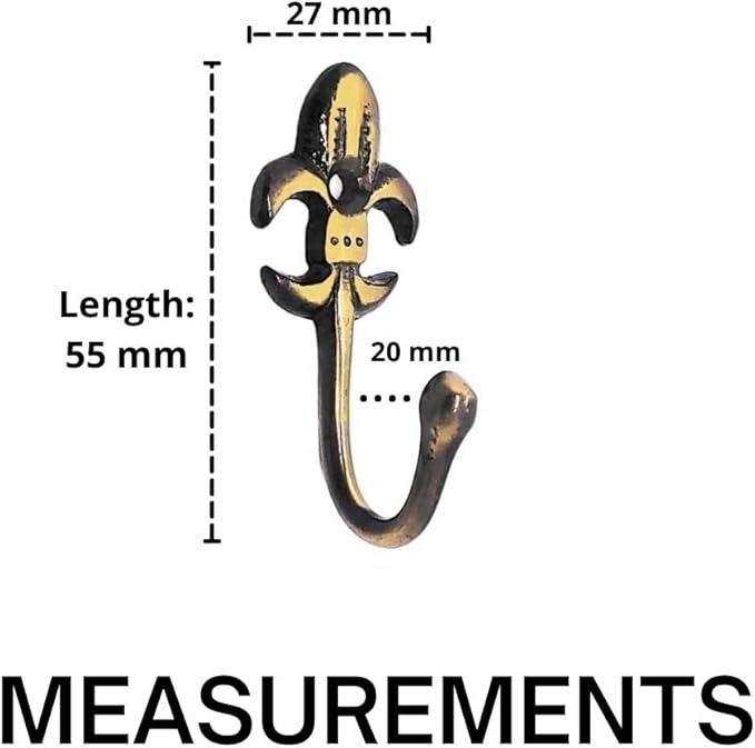 FAPBADRI Multipurpose Hooks, Used to Hang Clothes, Bags, Coats, Curtain Hold Backs, Keys, Colour - Antique Gold, Material - Brass, Royal Design, Screws and Wallplugs Included, Pack of 2 Pieces