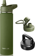 RUBYFLASK 24oz Insulated Water Bottle with Straw, Stainless Steel Metal Vacuum Water Flask, Large Thermal Water bottle with Leakproof 3 Lids for Travel, Camping, Gym Sports Armygreen