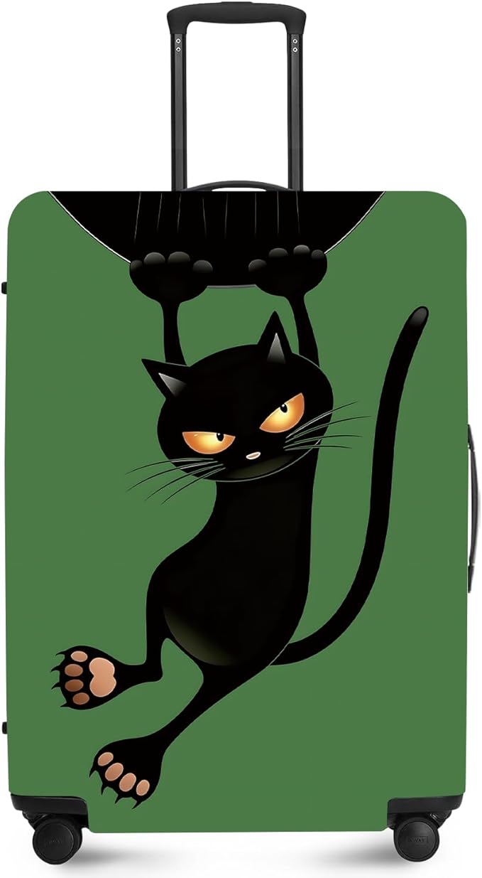 ANNA QUEEN Black Cat Hanging Cartoon Luggage Cover,Cute Stretchable Suitcase Protector Sleeve,Washable Fit for 28-30 Inch Checked Baggage,Water Resistant Durable Luggage Protector