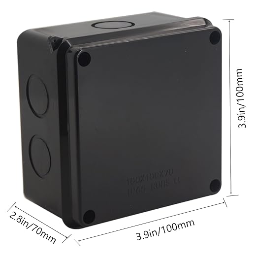 Junction Box, 2 Pcs Reserved Holes Electrical Boxes Waterproof IP65 ABS Plastic Electrical Power Cord Enclosure Project Box Black 3.9 x 3.9 x 2.8 inch(100x100x70mm)