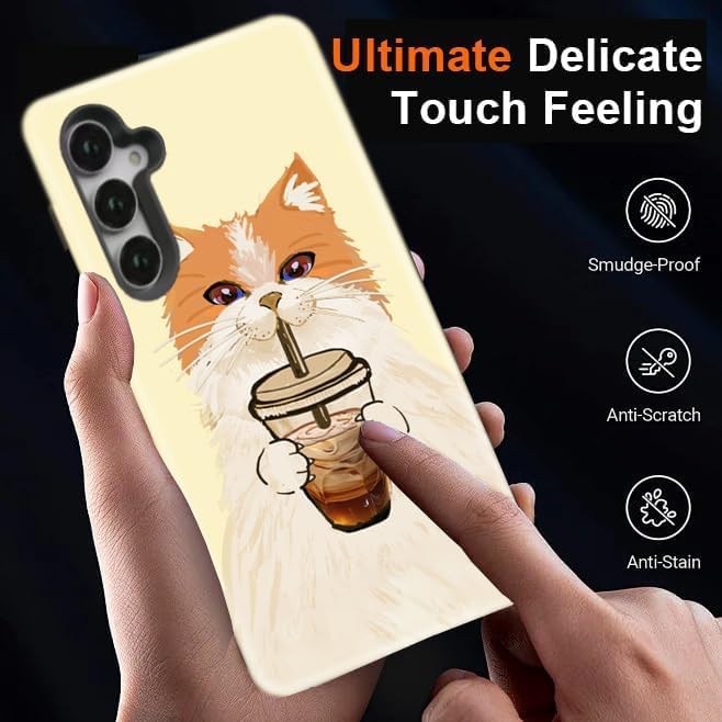 Compatible for Samsung Galaxy A16 5G Case, Dual Layer Heavy Duty 2 in 1 Shockproof Protective Phone Case,Cat Drinking Coffee