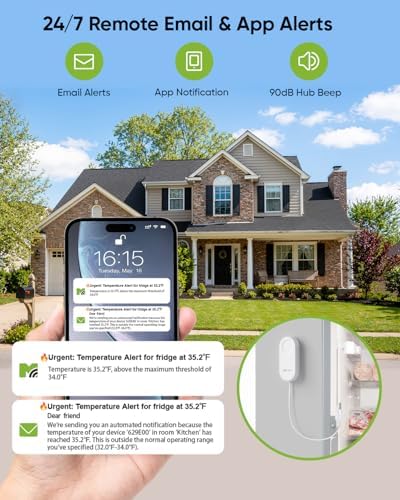 MOCREO WiFi Refrigerator Thermometer, Remote Email & App Alert, 2 Years Data Export, 1 Smart Temperature Sensor Frezzer Alarm with Digital Monitor Hub for Home, Kitchen, Fridge - Image 2