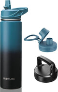 RUBYFLASK 24oz Insulated Water Bottle with Straw, Stainless Steel Metal Vacuum Water Flask, Large Thermal Water bottle with Leakproof 3 Lids for Travel, Camping, Gym Sports Indigo Black