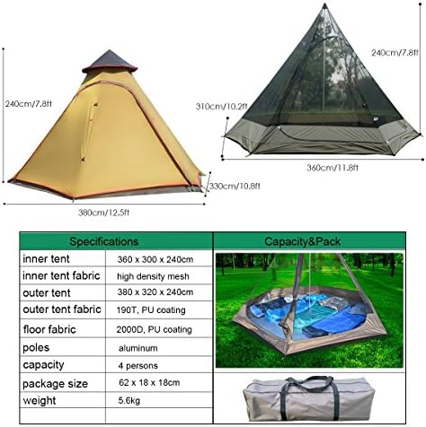 PlayDo Waterproof 380CM/12.5ft Camping Teepee Tent Yurt Tent with Screen for Outdoor Camping Hiking Hunting 4 Persons - Image 2