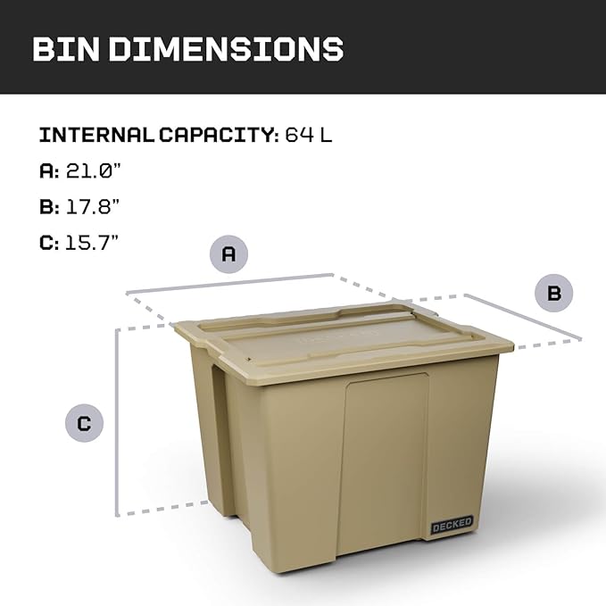 DECKED Payloader 64 L (3-Pack) - 200 lb Load Rated, Heavy-Duty Stackable Garage Storage Bins - Desert Tan