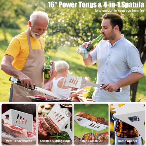 RINPIR 35pcs Grilling Tools Set with Aluminum Case for Men Dad Gifts, Black - Image 5