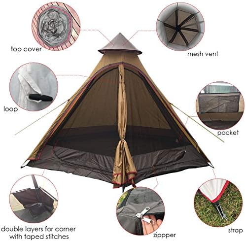 PlayDo Waterproof 380CM/12.5ft Camping Teepee Tent Yurt Tent with Screen for Outdoor Camping Hiking Hunting 4 Persons - Image 3