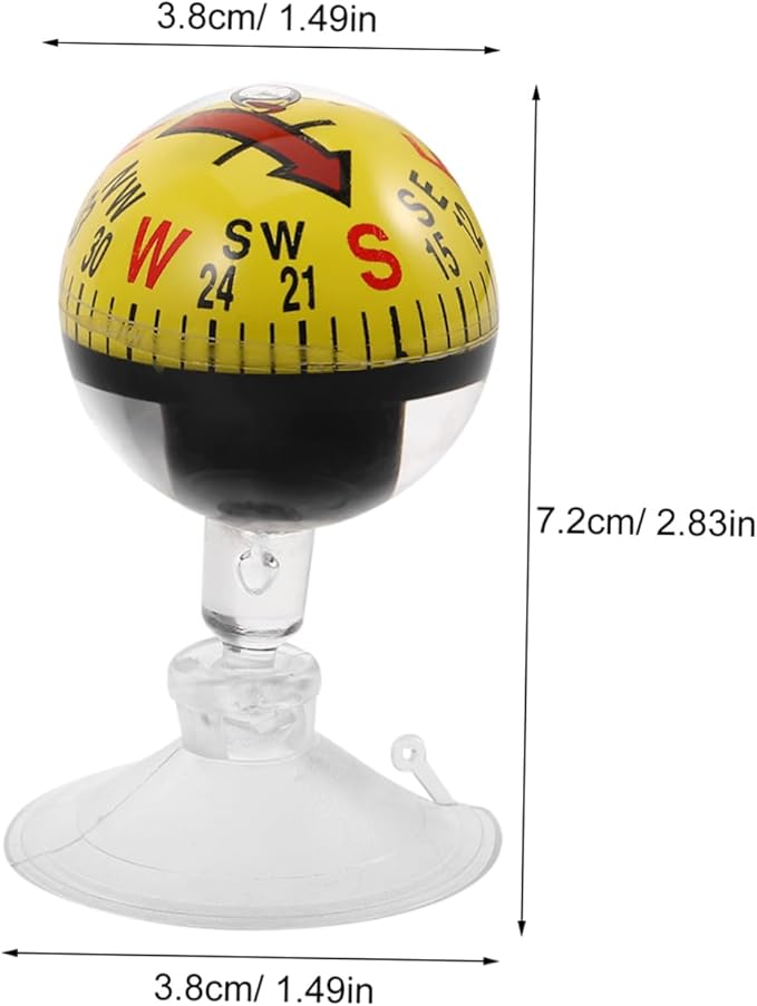 Car Guide Ball Compass with Strong Suction Cup 2.83In Portable Vehicle Compass for Automotive Interior Navigation and Outdoor Use