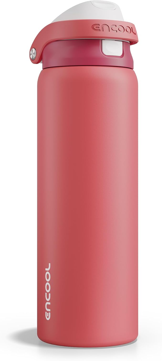 ENCOOL Leakproof Insulated Water Bottle with Straw Dual-Sip Water Bottle Bag-Safe Design for Work, Commute & Gym – Keeps Drinks Cold All Day, 32 oz, Ember Clay
