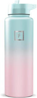 IRON °FLASK Camping & Hiking Hydration Flask with Straw, Wide Mouth Insulated Stainless Steel Sports Water Bottle - Bubble Gum 40 oz - Straw (1 Lid)