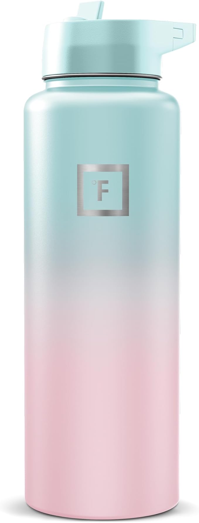 IRON °FLASK Camping & Hiking Hydration Flask with Straw, Wide Mouth Insulated Stainless Steel Sports Water Bottle - Bubble Gum 40 oz - Straw (1 Lid)