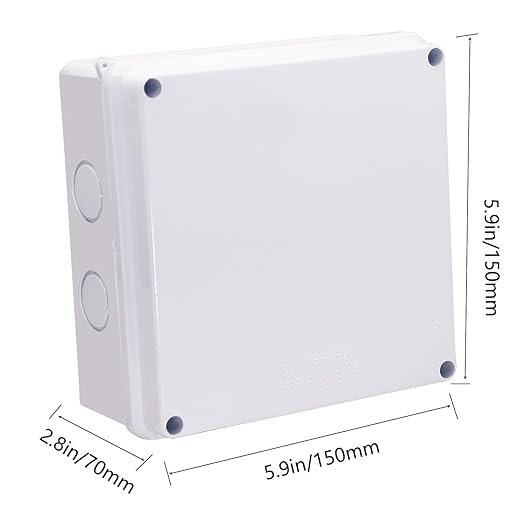 Junction Box, Reserved Holes Electrical Boxes Waterproof IP65 ABS Plastic Electrical Power Cord Enclosure Project Box White 5.9 x 5.9 x 2.8 inch(150x150x70mm)