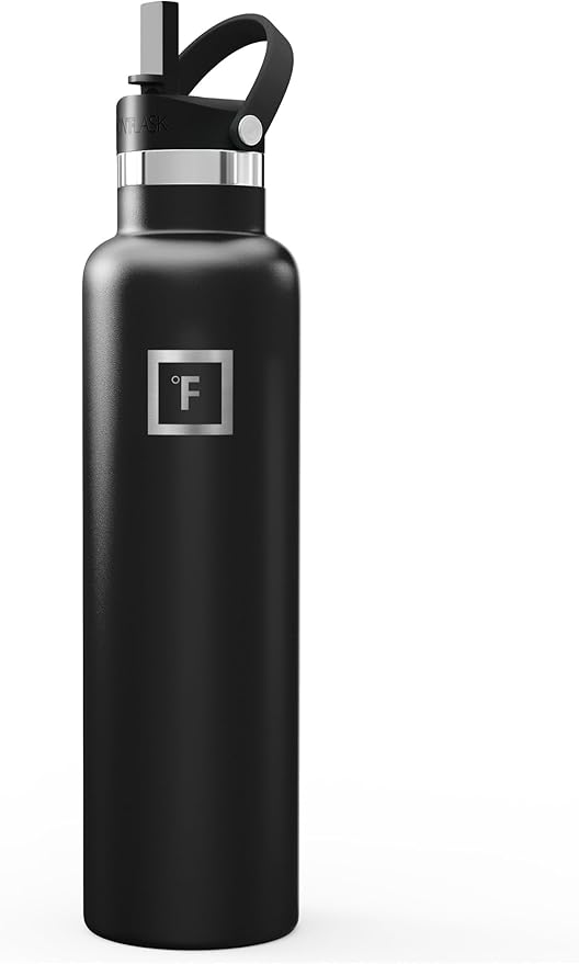 IRON °FLASK Camping & Hiking Hydration Flask with Straw, BPA-Free Insulated Stainless Steel Sports Water Bottle - 24 oz Midnight Black