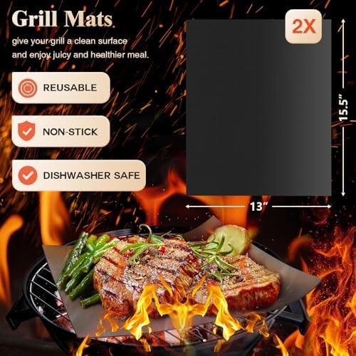 ROMANTICIST 26pcs Grilling Gifts for Men, Dad Gifts for Father's Day, Stainless Steel BBQ Grill Accessories Tools Set, Heavy Duty BBQ Utensils Kit with Apron, Thermometer, Mats in Aluminum Case Brown - Image 5