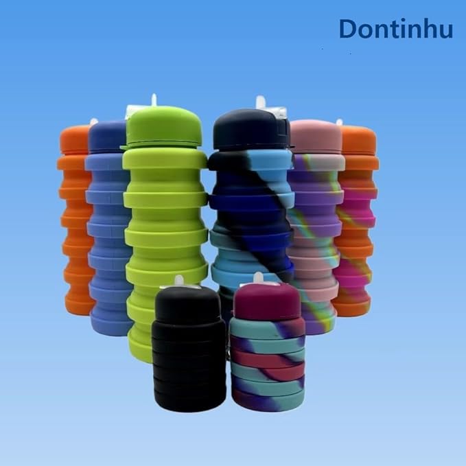 Collapsible Water Bottles 2 Pack 16oz(about 500ml), Travel Portable Sport Water Bottle, Silicone Foldable Water Bottles for Gym Camping Outdoor Hiking. (Black+Orange)