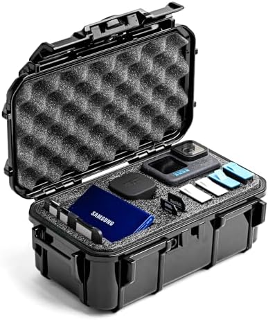 Evergreen Dry Box Tech Organizer – For Camera, Cables, Hard Drives, Memory Cards, Keys, Compatible with GoPro, Airtags (Large, PROFoam, Black) by EvergreenCases
