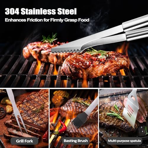 Pop Pop Gifts from Grandkids, Gifts for Poppop Grandparents Day, Grilling Accessories, Heavy Duty Stainless Steel Grill Set BBQ Grill Tools for Outdoor Grill with Aluminum Case, Grill Utensils Set - Image 4
