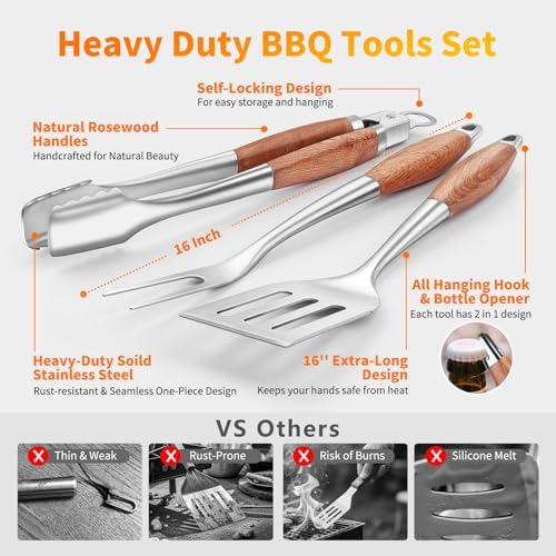 RIKOJUXI Heavy Duty Stainless Steel BBQ Accessories Tools Set Grill Gift - Image 2